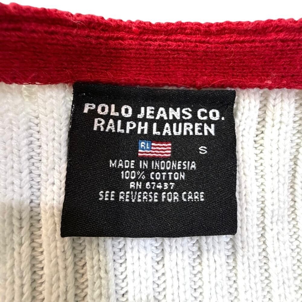 VTG Y2K Polo Ralph Lauren Polo Ribbed Knit Sweater American Flag White Red Small - Picture 6 of 15